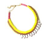 Neon statement necklace - neon rhinestone necklace, neon bib necklace