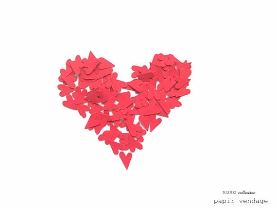 Heart Confetti, 100 Mini Heart Confetti, Wedding Party Decor, Mini Primitive Heart Diecuts, Paper Hearts, Choose your Color