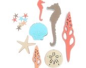 Sea Life Die Cuts, Seahorses, Seashells,  Starfish die cuts, Underwater Sea life,Peach, Mint, Sand,  Cardmaking , Scrapbooking