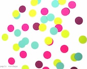 100 polka dot confetti, mint, fushia, purple & citron, summer party confetti, summer trends, colorful and bright table confetti
