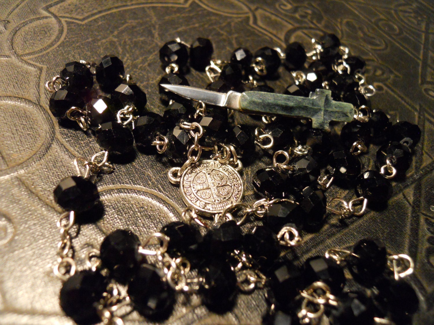 Exorcism Black Bone Cross Rosary "Sister of NO MERCY" Secret Knife