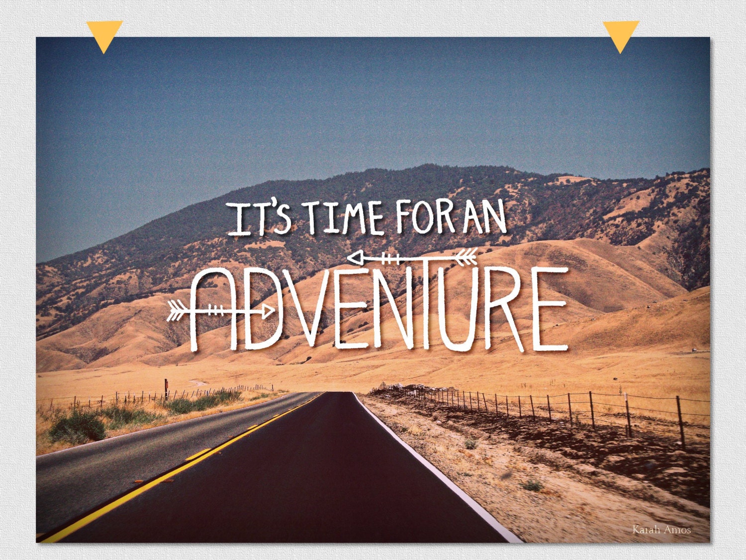 Vintage Landscape Photography, Typography, Retro, Travel Inspirational, Nature Photography, Indigo "Time For Adventure" 8x10