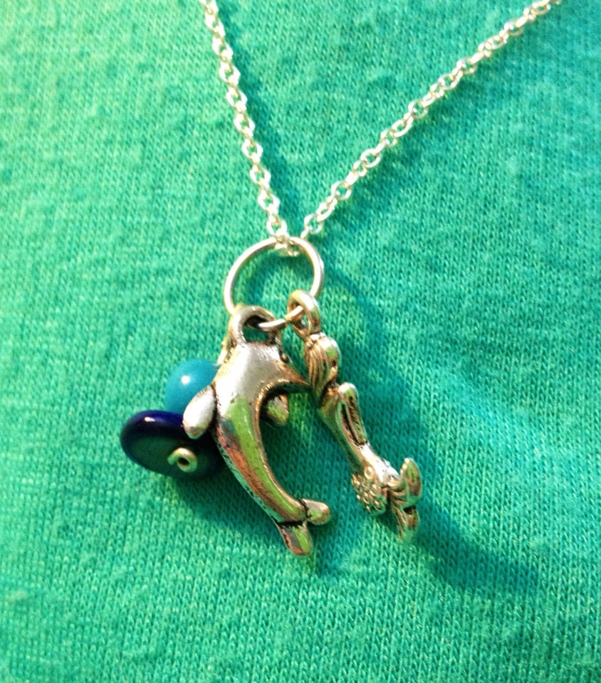 Mermaid and Dolphin Charm Necklace (blue)