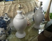 Vintage Pair Table Lamps White Ginger Jar Hollywood Regency Mid Century Modern