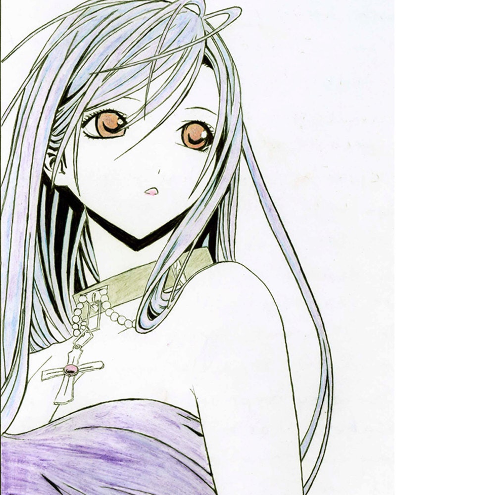 Anime Girl wearing cross. Manga, Illustration,  Kawaii pen Drawing  by Cliff Sperandeo