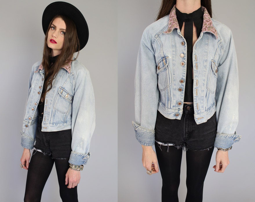 Vtg 90s Light Denim Grunge Denim Paisley Jacket M