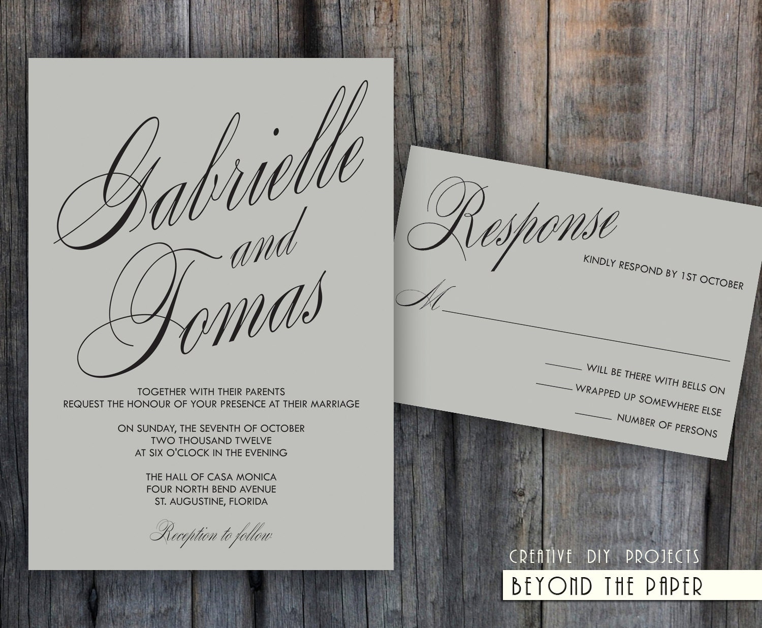 Printable Elegant and Modern Template Wedding Invitation Set - Custom colors - DIY Wedding - Digital files