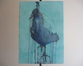 Original Peacock art sale, blue peacock painting, Modern art on canvas by Ricardo Machado (27.56 x 19.7 inches)