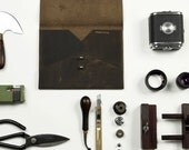 Handbag Crazy Horse Leather Purse Case Cosmetic Bag Handmade Genuine Leather Bag Copper Buckle-Brown