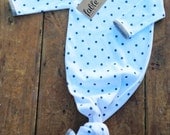 Organic Cotton Knottie Sleep Suit Onesie - Blue on White