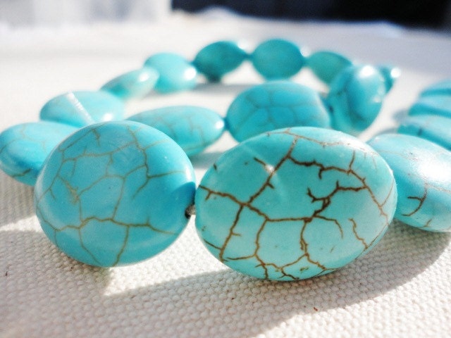 1 strand Howlite Chunky Large Nugget Beads, Natural Mineral, Blue Turquoise, Dyed, Oval, 25mm, Jewelry Making Findings