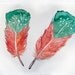 Watercolor painting of feather. Mint coral feathers on watercolor. Art original 7,5 by 11 onches
