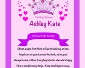 Personalized Pink Purple Princess theme girls bedroom nursery decor kids rules wall art removable peel and stick vinyl decal decor