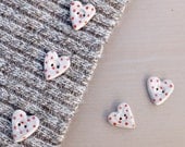 Spotty heart buttons ceramic pottery small buttons grey with red spots love heart flat back embellishments
