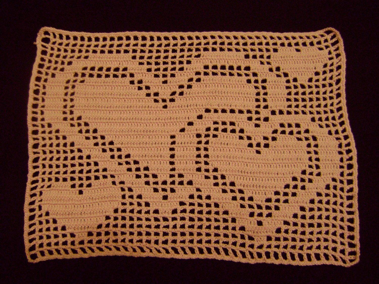 Valentines pink crochet hearts doily table runner handmade