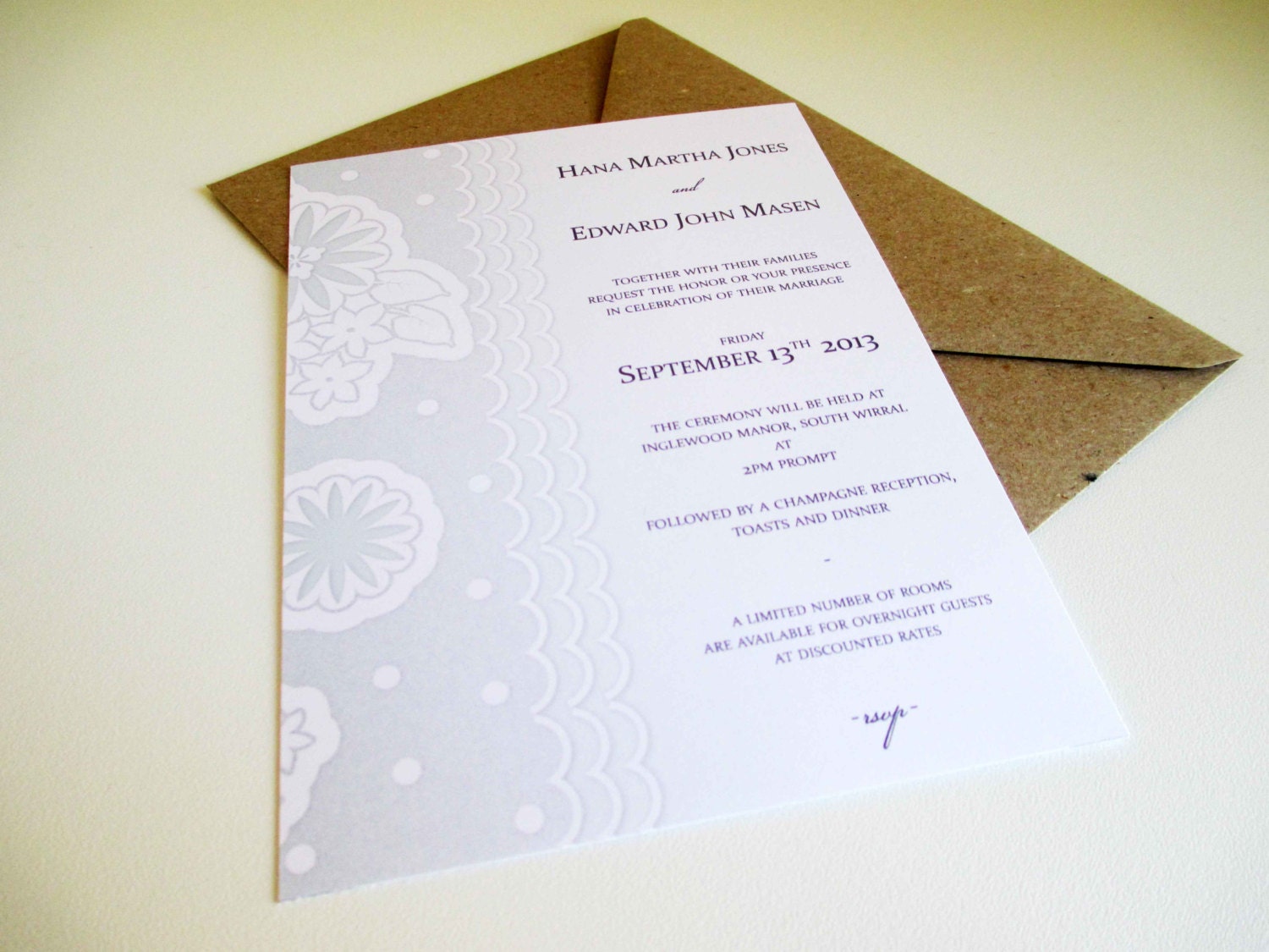 PRINTABLE 5"x7" Modern Lace Wedding Invitation
