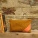 Small pouch. cotton stripe lining. Golden brown and dusky orange. YKK metal zip. Purse / cosmetic bag.