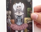 ACEO print - "Play with me" - painting of a creepy ball jointed doll in a haunted dollhouse - Gothic Lolita inspired art
