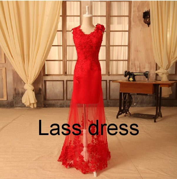 V-neck Floor-length Applique Evening Dress