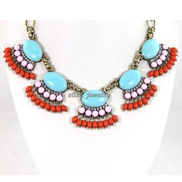 3color blue Bib Necklace, bubble necklace Chunky Necklace, Statement Necklace wedding necklace wedding bubble necklace