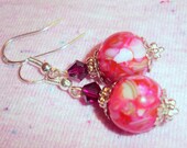 Beaded Red Semi-precious Earrings, Swarovski Crystals, Sterling Silver