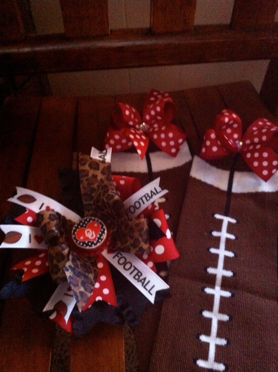 Its All AbOUt Football - Applique Ruffle Butt Onesie, Bow and Leg Warmer Set