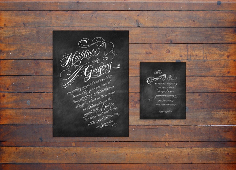 Calligraphy on a Chalkboard Background Wedding Invitation