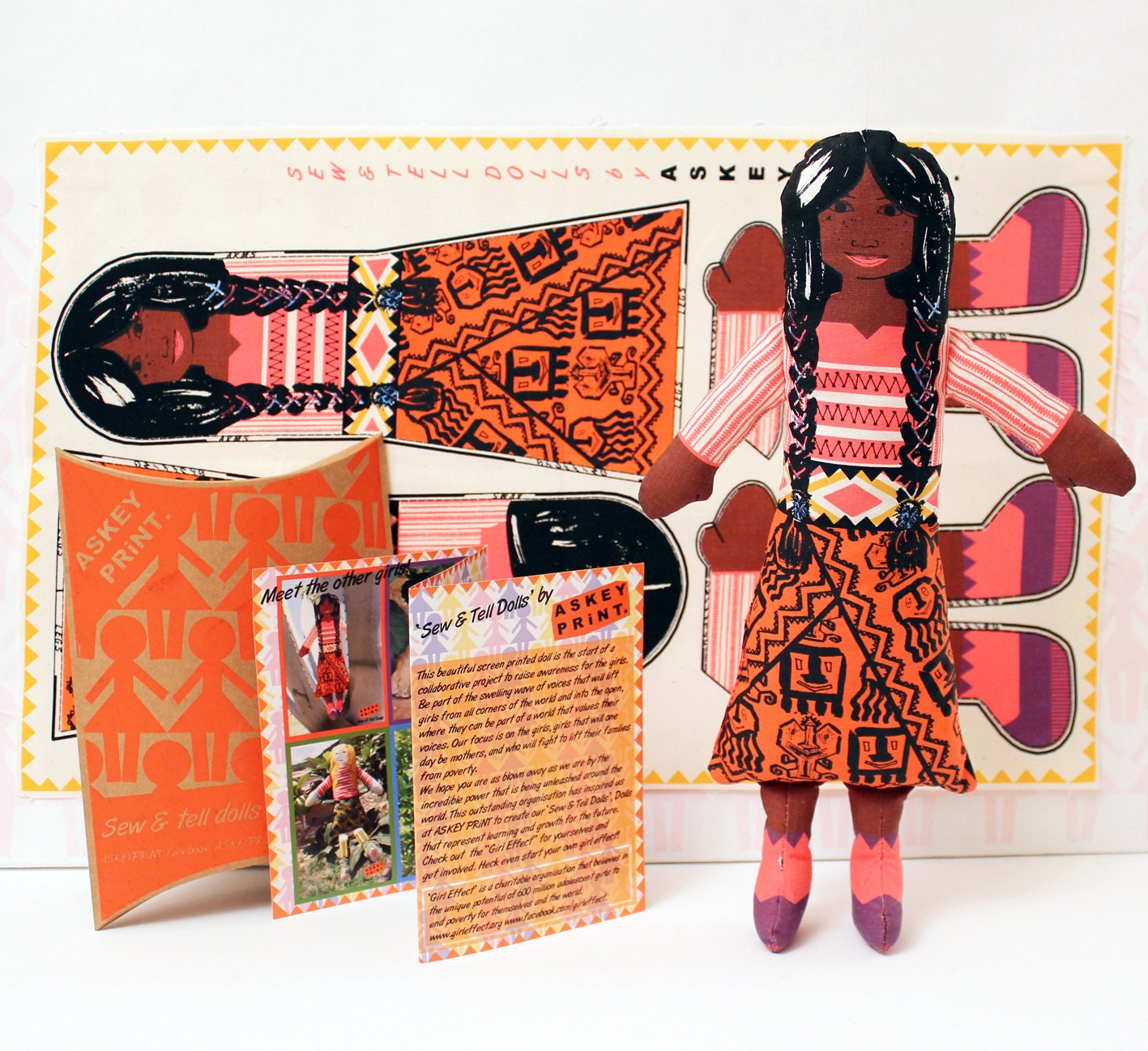 Original Art Screenprinted DIY Kit Craft Doll Gift for Girls