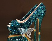 Luxury Peacock Blue Diamond Frost Peep Toe Heels (New Snow Diamond Series)