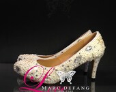 3.5" heels, Ivory mixed pearls with Clear crystal diamond frost Luxury pumps