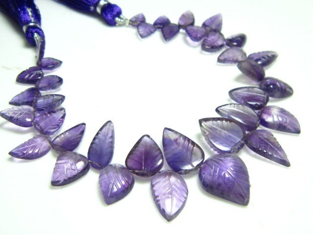 Amethyst Carved Leaves- 7" Strand -Stones measure- 6x8-9x14mm