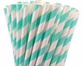 Striped Paper Drinking Straws (25) - LIGHT TURQUOISE (Robins Egg Blue)