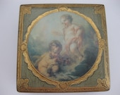 Italian Florentine Cherubs Box Hinged Gold Gilded Wood For Jewelry, Trinkets