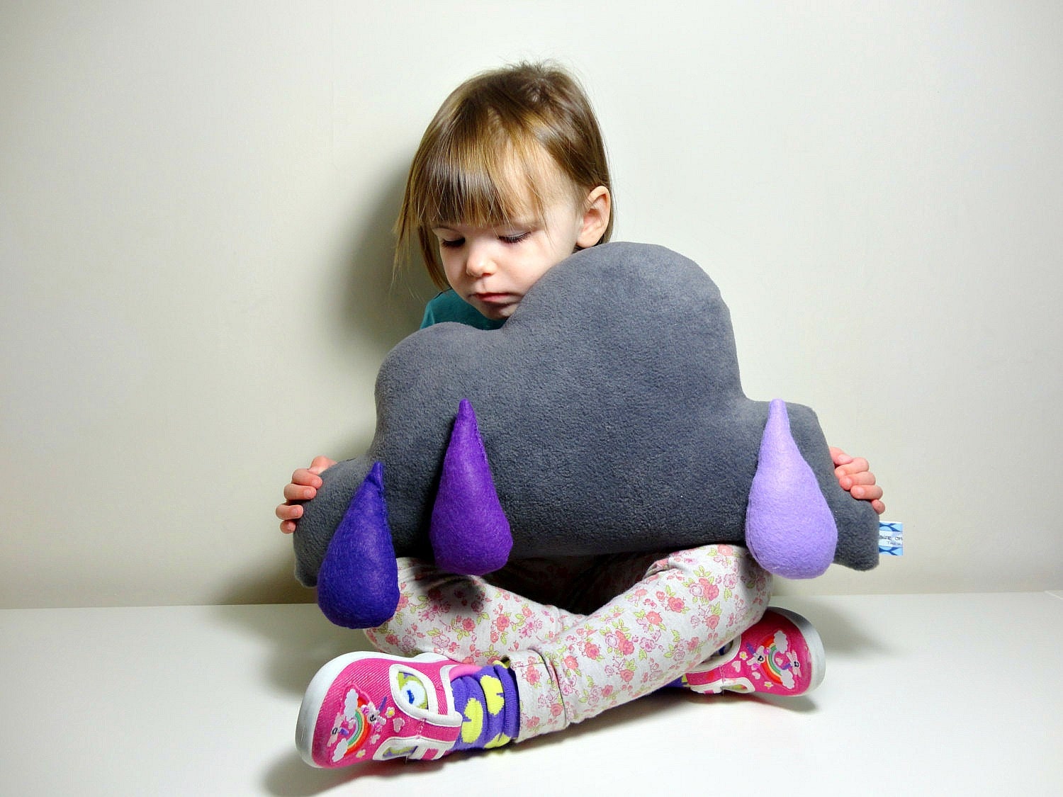 CLOUD PILLOW Cushion with Different Shades of Purples RAINDROPS - Cloud Elephant Grey Coloured Lovely Soft & Fluffy Fleece