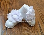 White Shabby Chiffon Baby Barefoot Sandals for Infant, Newborn and Toddler, Photo Prop, Bottomless Sandles, Christening Baptism