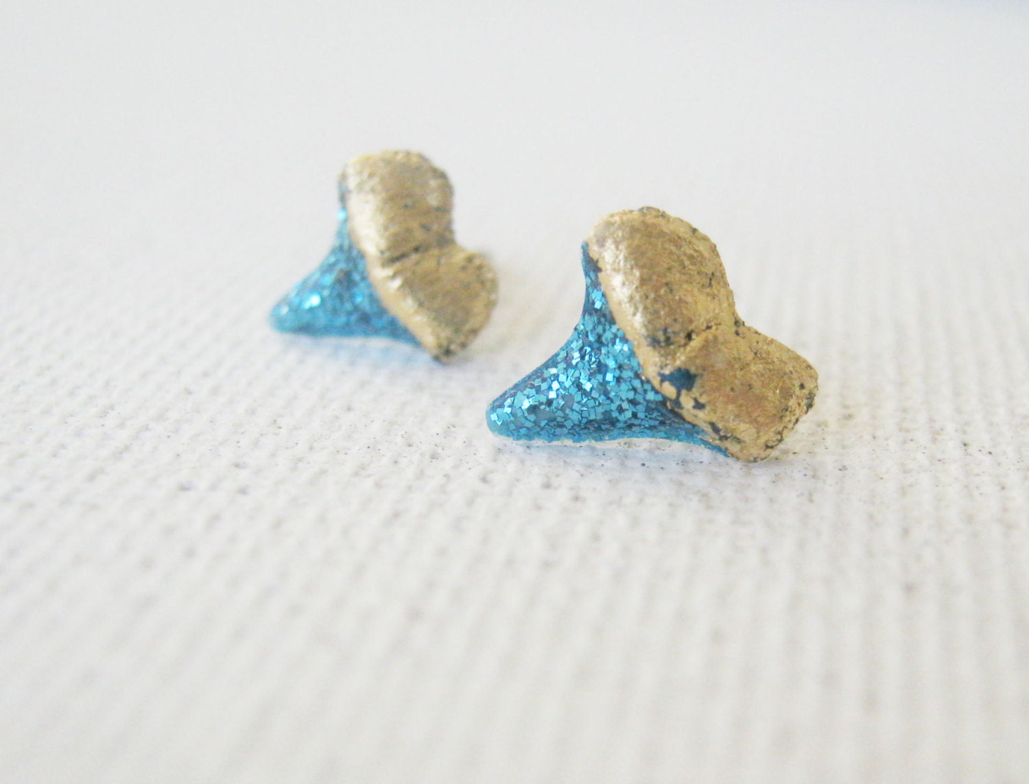Hand Painted Blue Gold Shark Tooth Stud Earrings