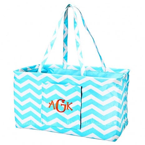 Chevron Ultimate Carry All Tote Bag Aqua and White FREE MONOGRAM