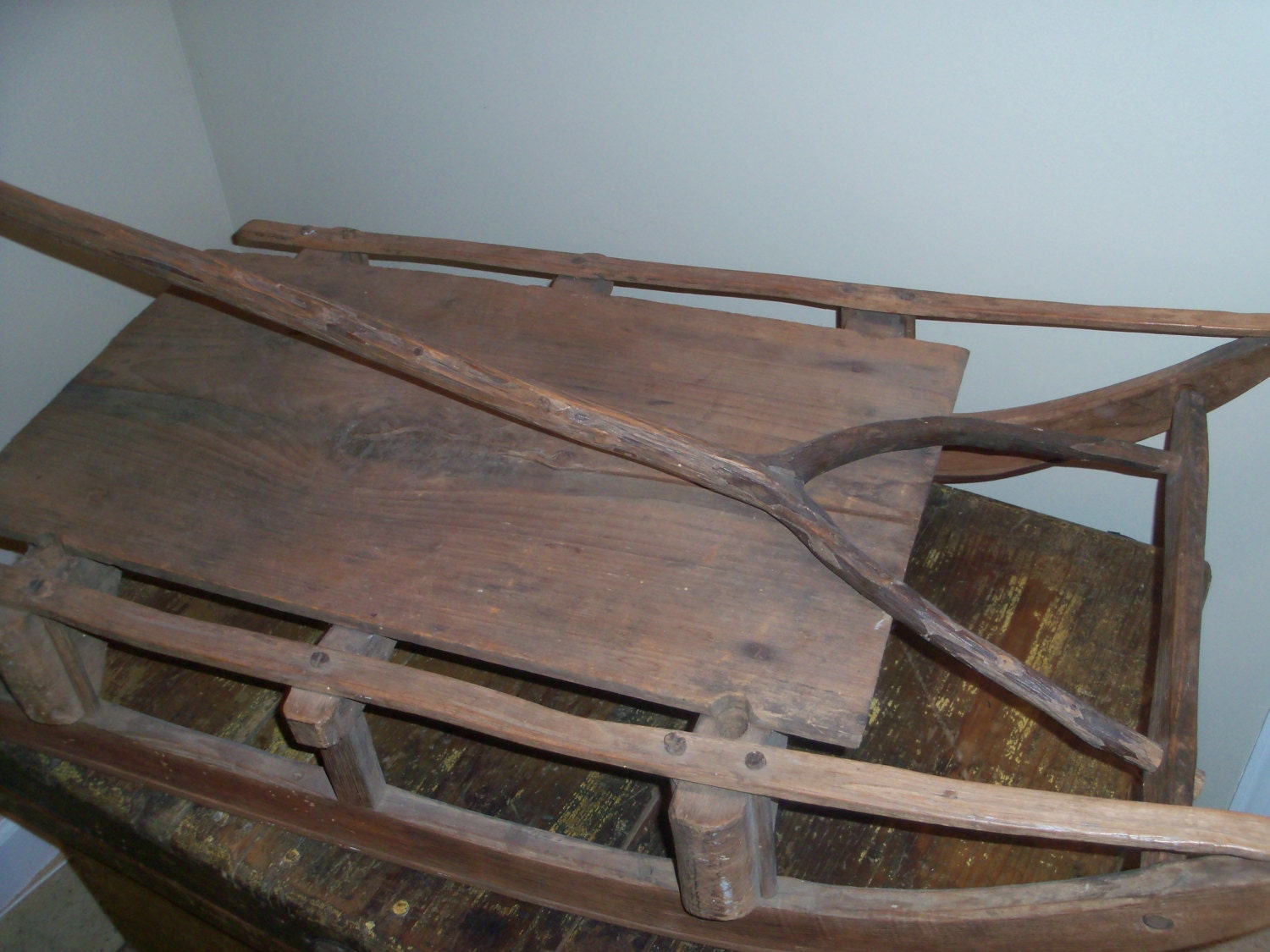 Huge Primitive Handmade Vintage Wood Sled