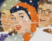Vintage Retro 1950s Christmas Carols in the Snow Cross-Stitch Pattern
