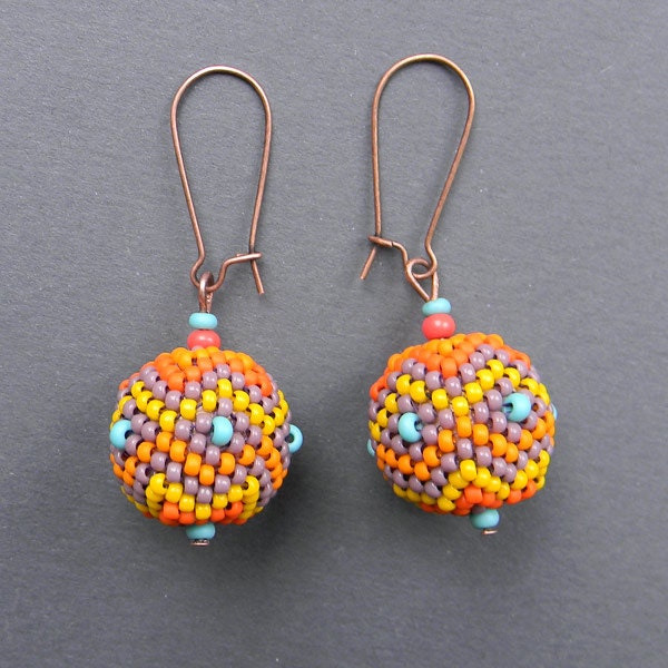 Ethnic Multicolor Seed Bead Earrings -colorful  beaded jewelry