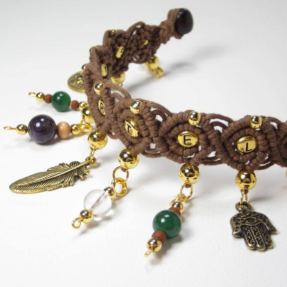 Gabriel Archangel Jewelry Gold Angel Charm Bracelet, Inspirational Micro Macrame