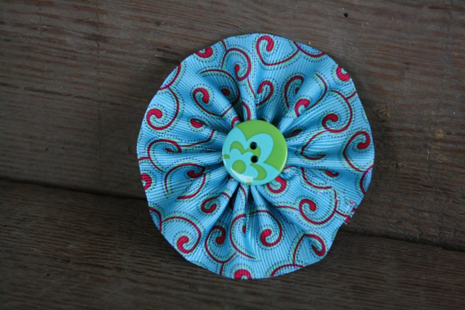 Turquoise, aqua, red hairclip, Grosgrain ribbon, hair accessory, ribbon hair clip,pinwheel flower, childrens hair accessory, broach