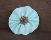 Powder Blue, hairclip, Grosgrain ribbon, hair accessory, ribbon hair clip,pinwheel flower, broach, childens hair accessory