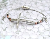 Sideways Cross Bracelet Beaded Pull String Multi Shimmer