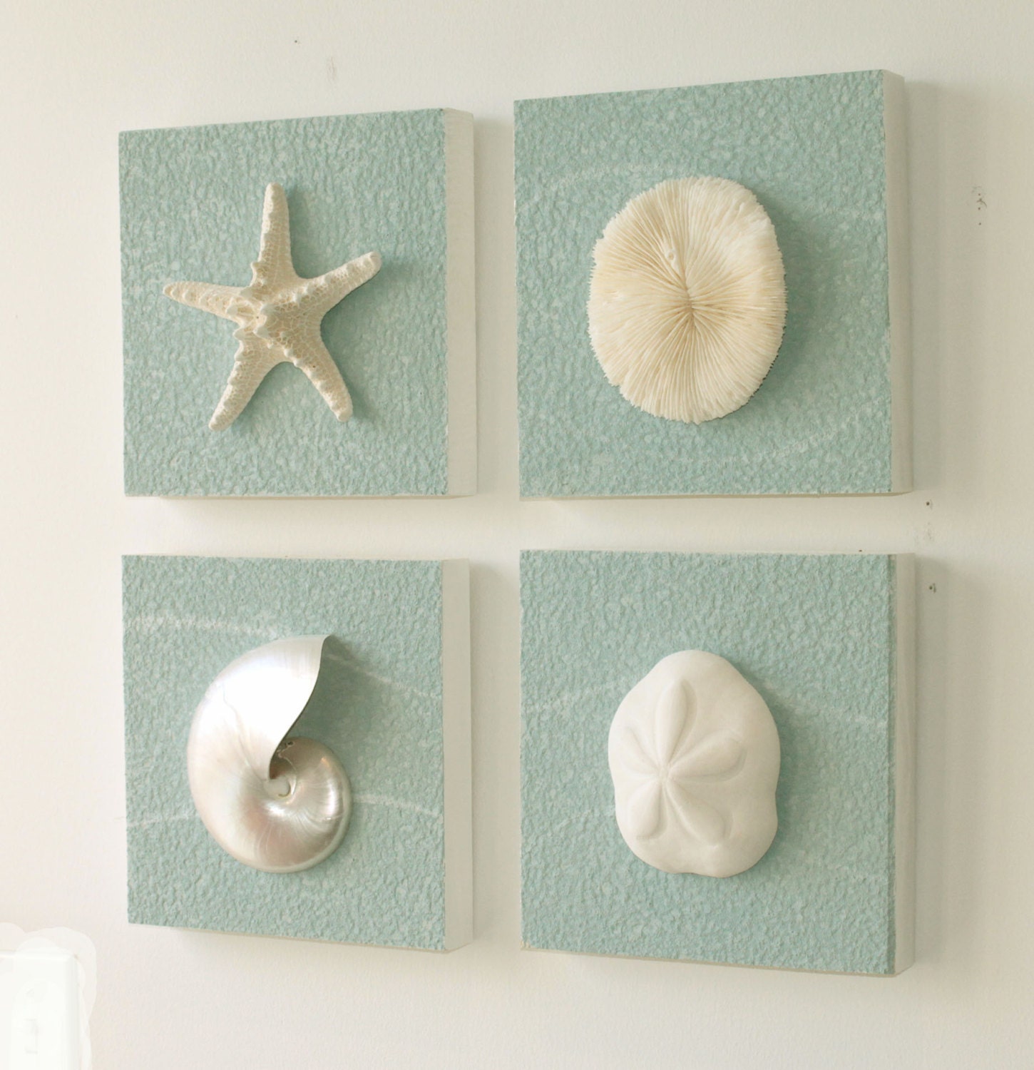 Beach Decor on driftwood panel for Coastal Wall Decor Knobby Starfiish
