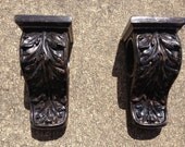Upcycled Wall Ledge Sconces, Corbels, Black with Gold Accents, Candle Holder/ Curtain Holder/ Book Ends