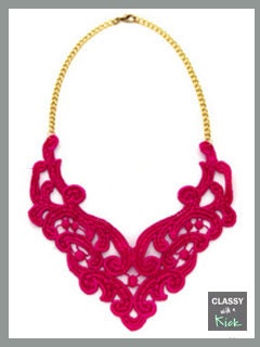 Raspberry Lace Bib Statement Necklace New Style - 16 inch