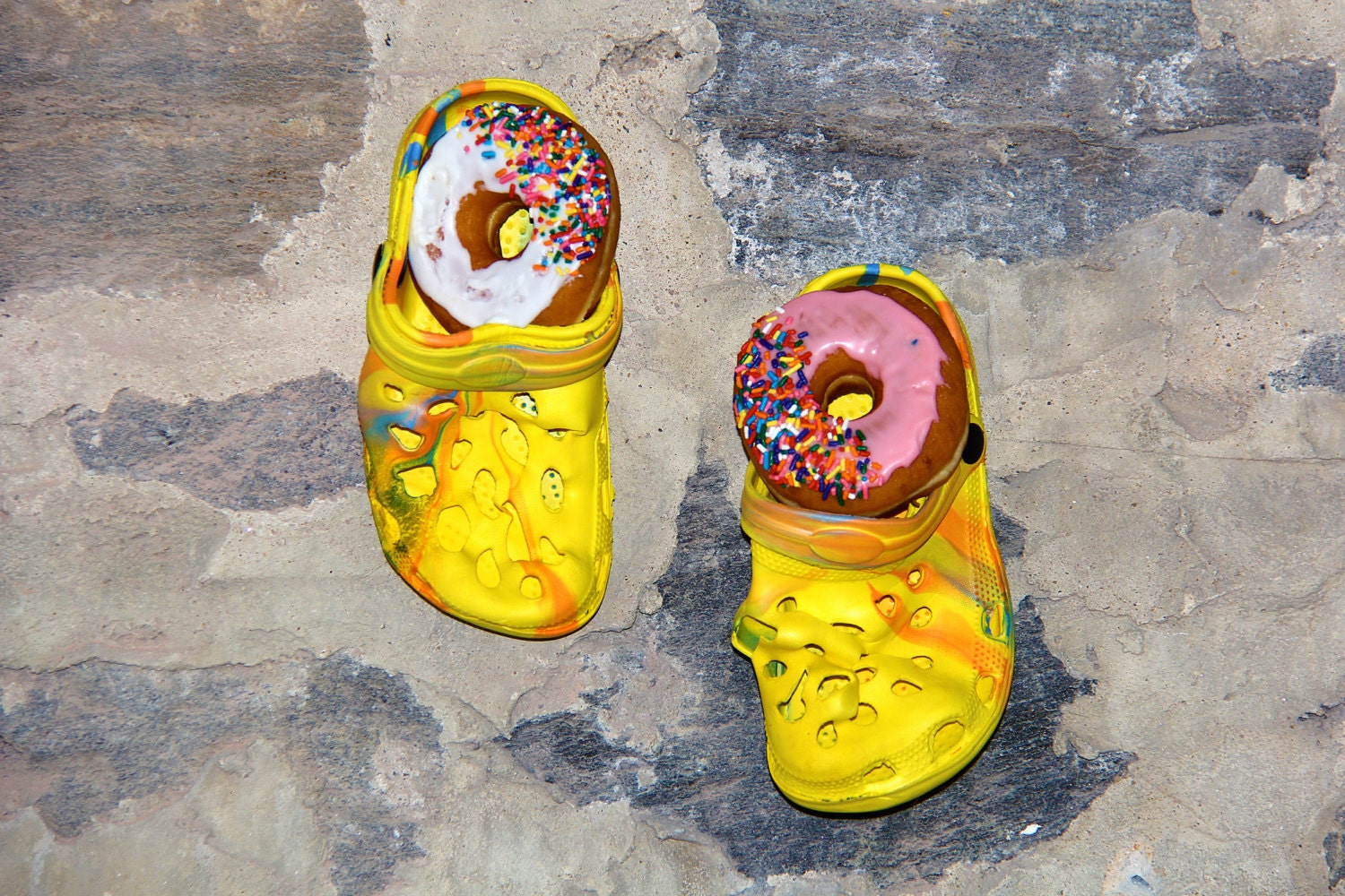 PUNK ROCK ASYMMETRICAL crocs with extra hole exfoliation (available all sizes, ethnicity) as donut wall mount holder