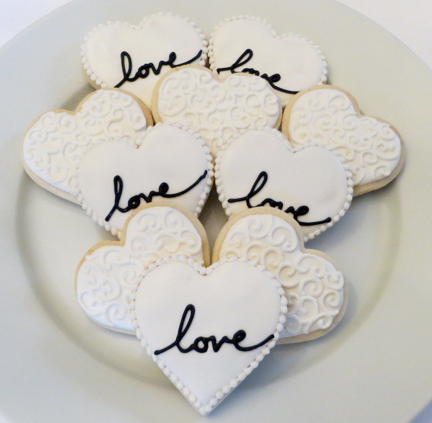Wedding or Bridal Shower Decorated Heart Cookie Favors, 1 Dozen