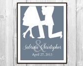 Engagement Gift Personalized Art Print - Proposal Silhouette - Wedding New Couple Engaged Custom Gift - Bridal Shower